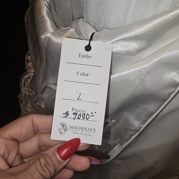 DRESS DeKlaire wedding dress Large long sleeve see-thru k303 off-white - Picture 3 of 10